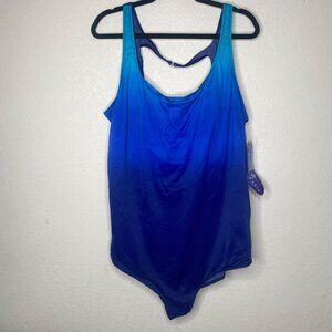 Figure Magic Blue Ombre One-Piece Swimsuit With Built-In Bra & Back Clasp Detail